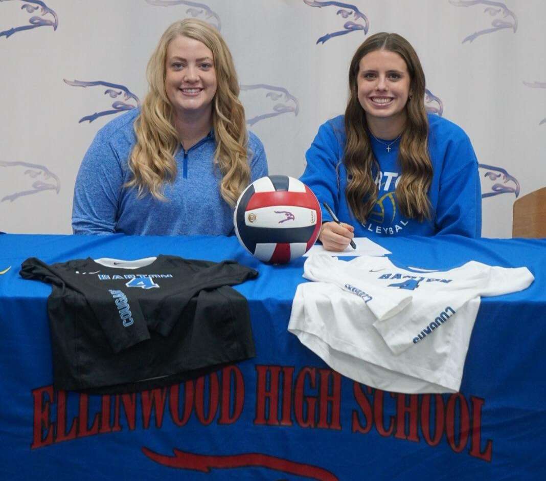 Ellinwood senior Kennedy Behnke (right) and Barton Community College volleyball coach Megan Besecker.