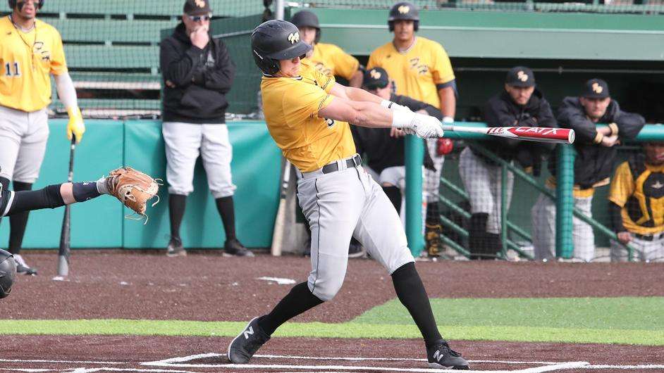 Fort Hays State's Trey DeGarmo swings during an NCAA college baseball game against Adams State on Friday, February 2, 2024 in Pueblo, Colo. (Bill Sabo/CSU-Pueblo)