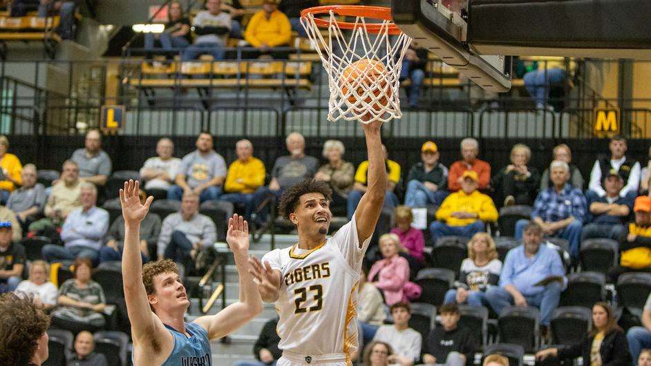 Fort Hays State's Shaun Riley (23) goes in for a layup in the first half of an NCAA college basketball game against Washburn on Thursday, January 25, 2024 in Hays, Kan. (FHSU Athletics photo/Gillian Lynch)