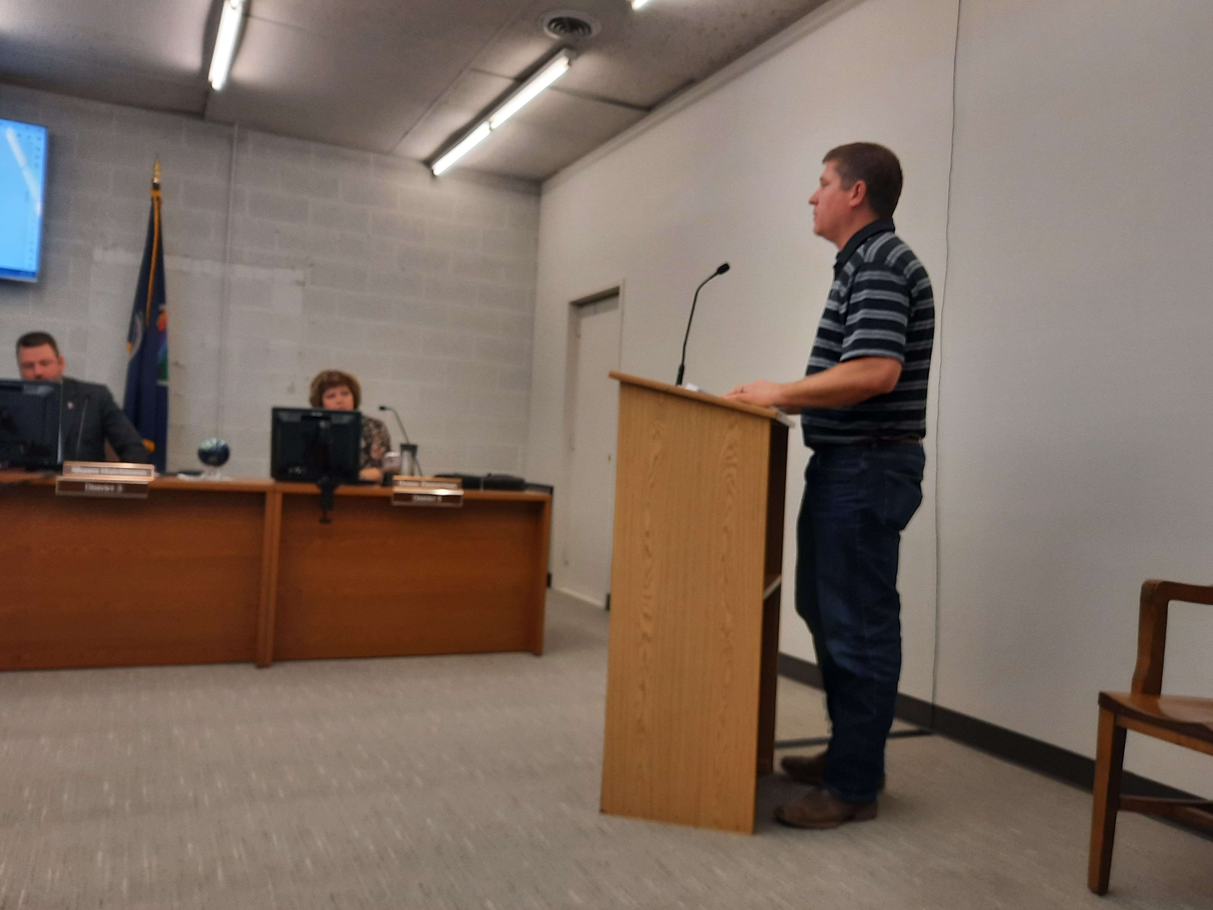 Barton County IT Director Dereck Hollingshead presents to the county commission Tuesday morning.