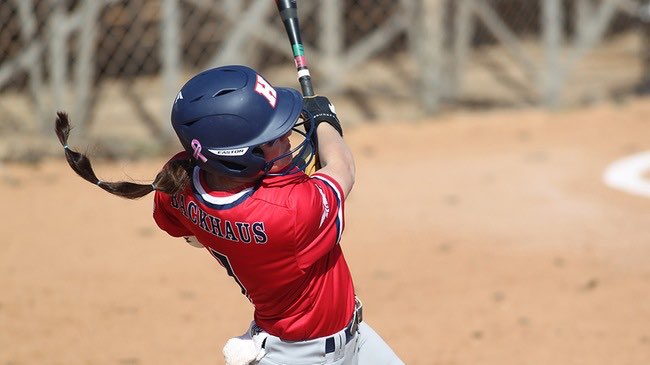 Brooke Backhaus was a perfect 7 for 7, including 5 for 5 in Game 2, to lead the Blue Dragon softball team to wins of 12-0 and 31-1 on Tuesday at Fun Valley. (MacKenzie Franklin/Blue Dragon Sports Information).