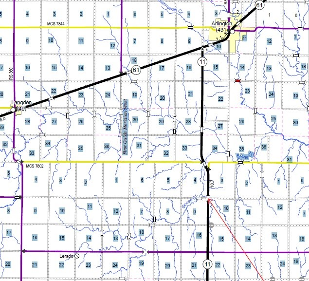 Bridge location represented by red arrow in bottom right of map. Graphic courtesy KDOT.