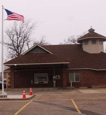A new flagpole is located in front of HGE Credit Union at 121 E. Ave. A. The credit union hosted a flag raising ceremony on Saturday, March 2. Photo by Emmie Boese.