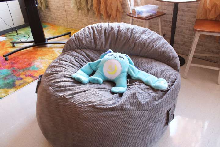 Similar to a weighted blanket, a few weighted stuffed animals are available for students to hug or hold on to in Rusty's Room. Weighted stuffed animals are one of the many sensory items available for Hutchinson High School Students. Photo by Emmie Boese.&nbsp;