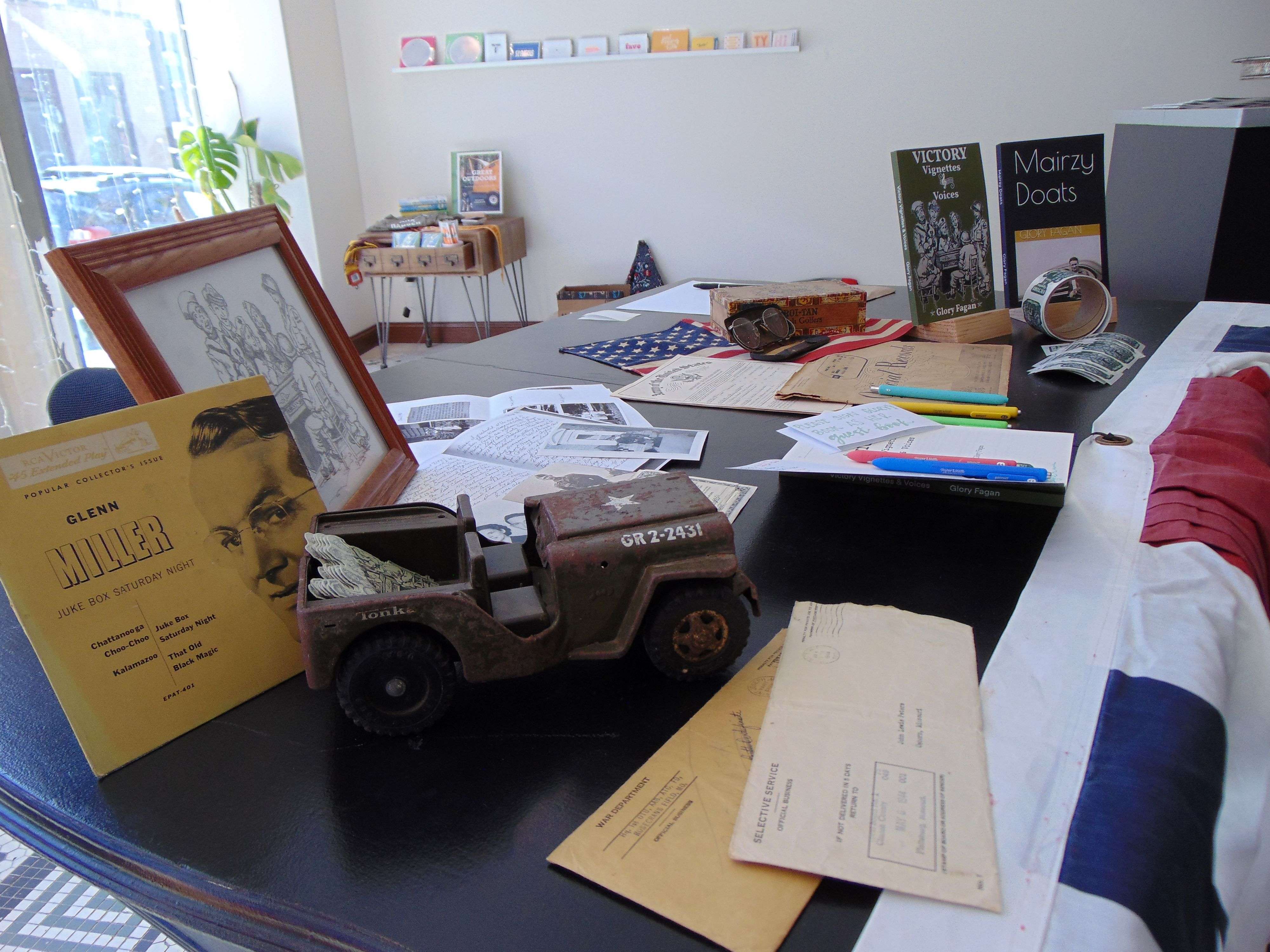 World War II memorabilia Fagan collected during her research/Photo by Brent Martin
