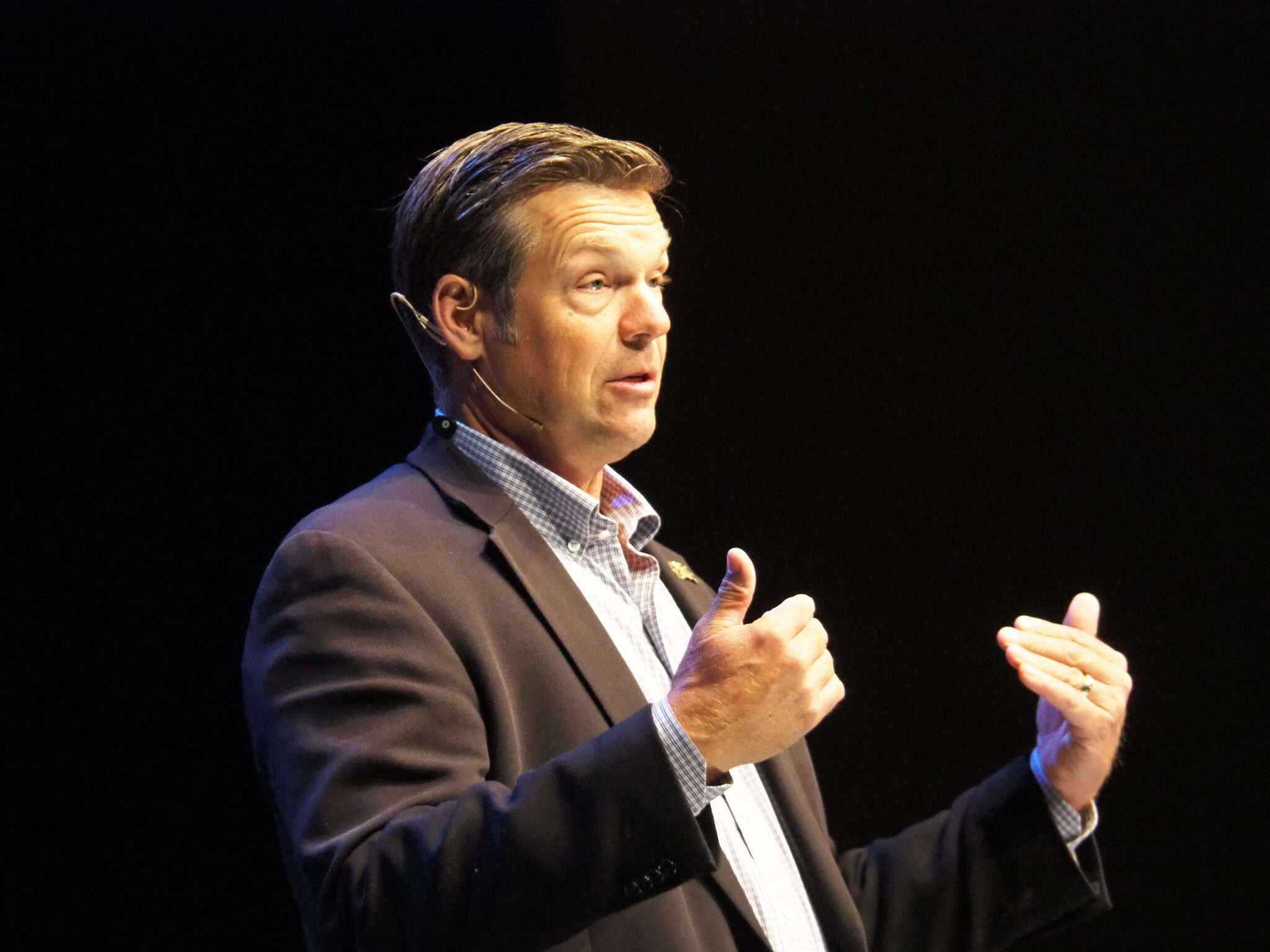 Kansas Attorney General Kris Kobach called an injunction blocking gender marker changes on driver's licenses a "common sense victory." <b>(Tim Carpenter/</b><a href="https://kansasreflector.com/">Kansas Reflector</a><b>)</b>