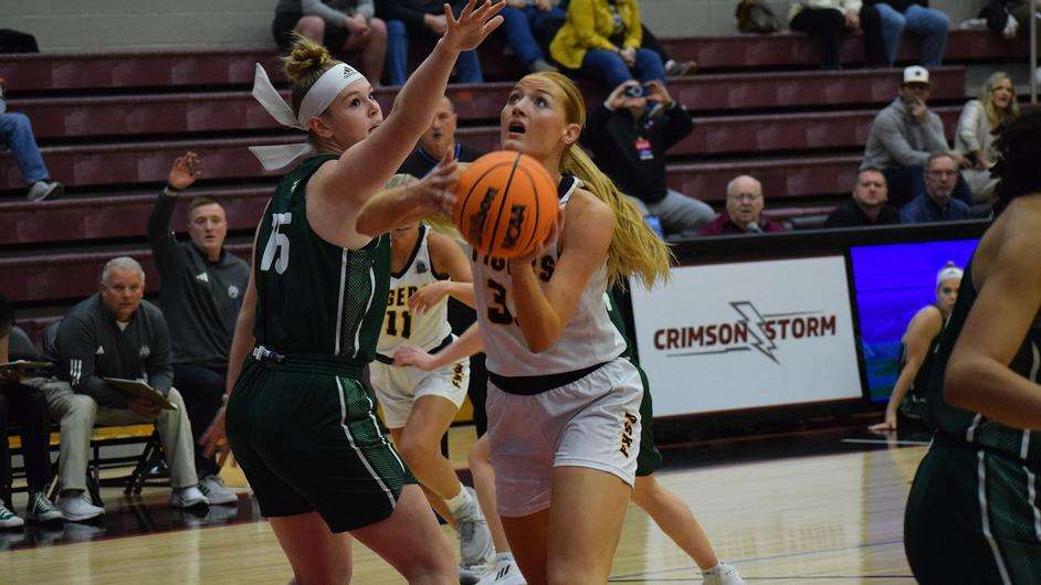 Fort Hays State's Olivia Hollenbeck (33) goes in for a layup in the first half of an NCAA college basketball game against Northwest Missouri State on Friday, March 15, 2024 in Bethany, Okla. (FHSU Athletics photo/Seth Kincaid)