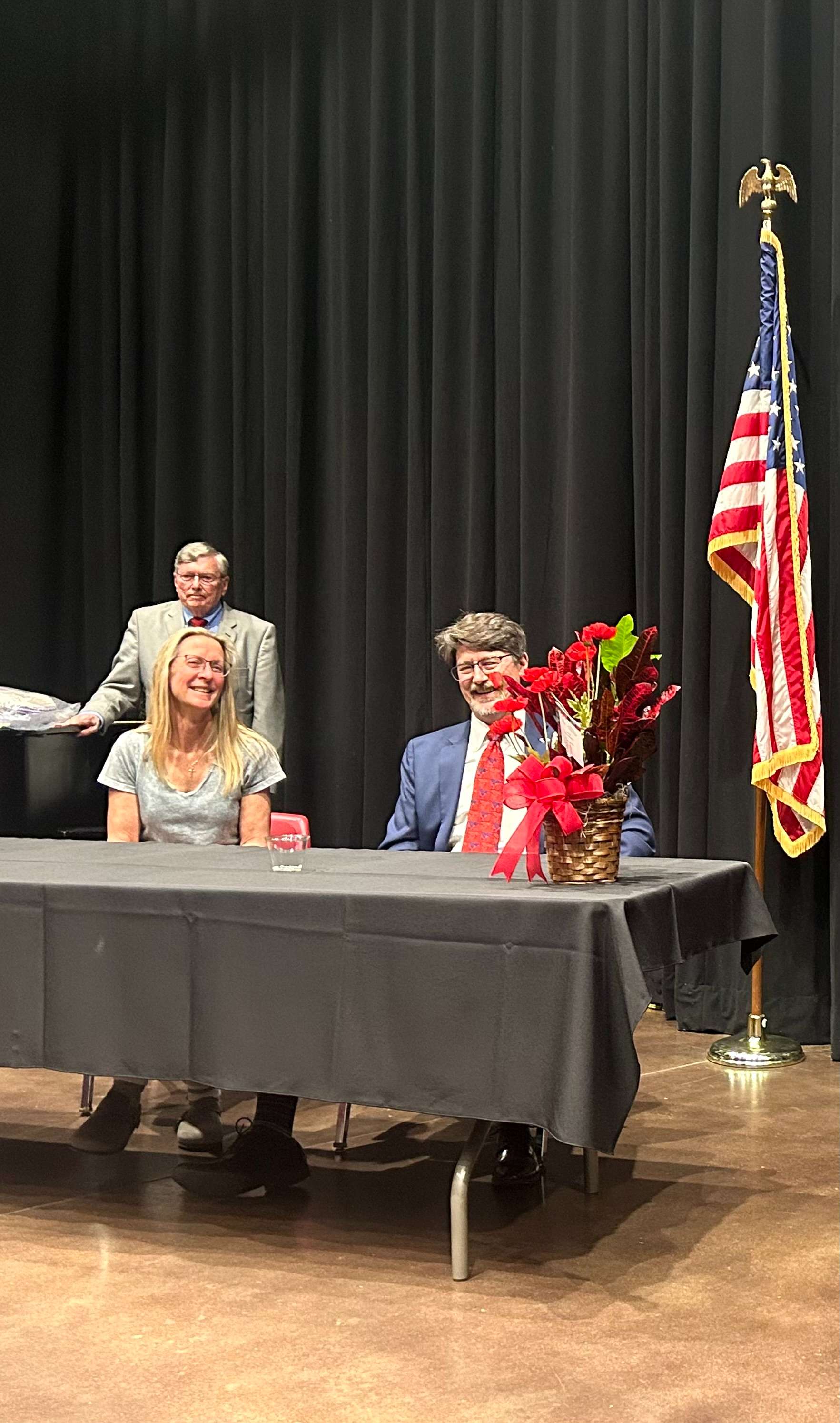 Hutch CC President Dr. Carter File (right) and his wife Tracey File (left) at File's retirement reception at Stringer Fine Arts Center on Tuesday, April 2, 2024. File plans to retire from presidency at the college on Saturday, Aug. 31, 2024.&nbsp; Photo by Emmie Boese.&nbsp;