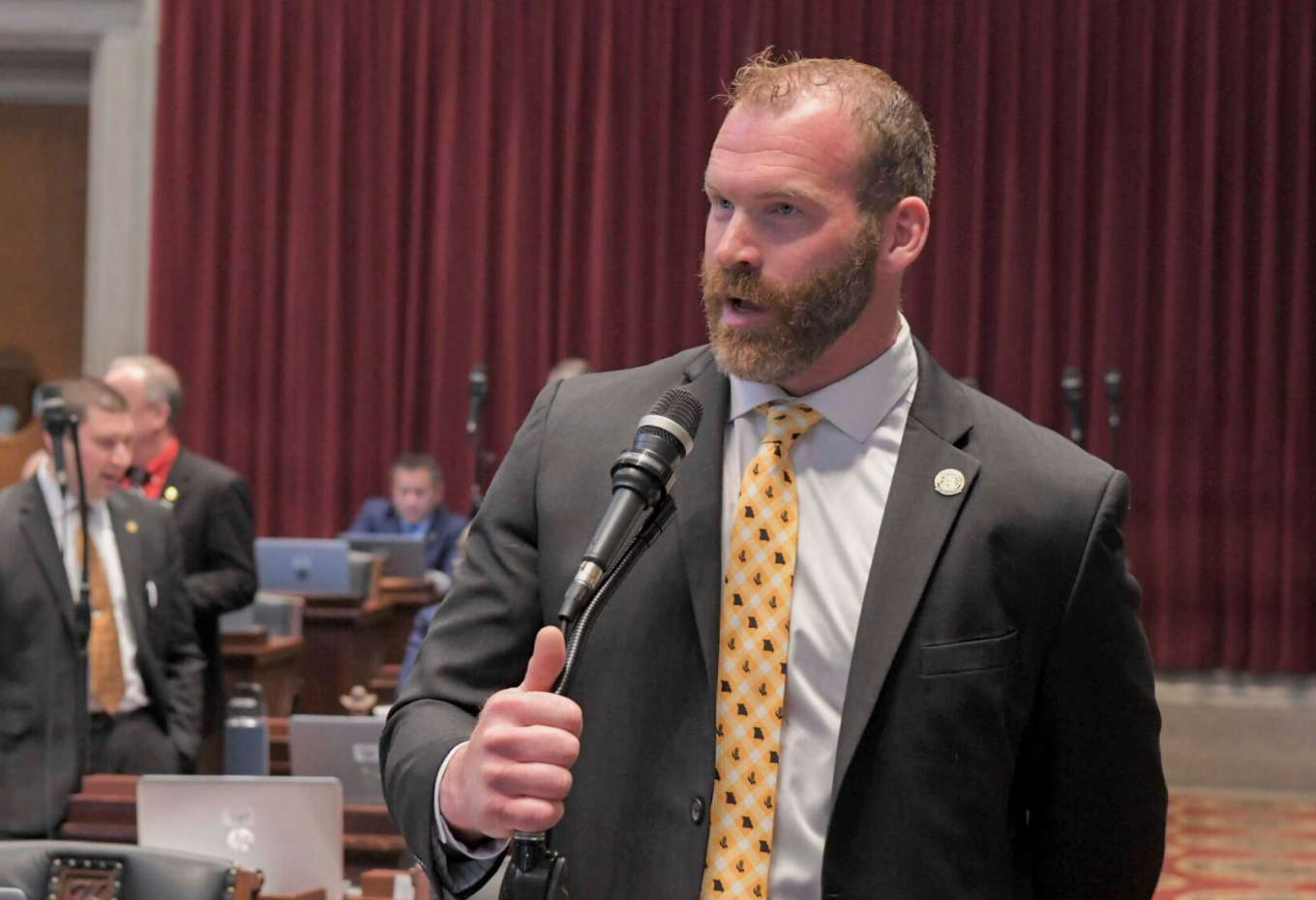  State Rep. Kurtis Gregory, R-Marshall, speaks during House debate on April 27, 2022 (Tim Bommel/Missouri House Communications).