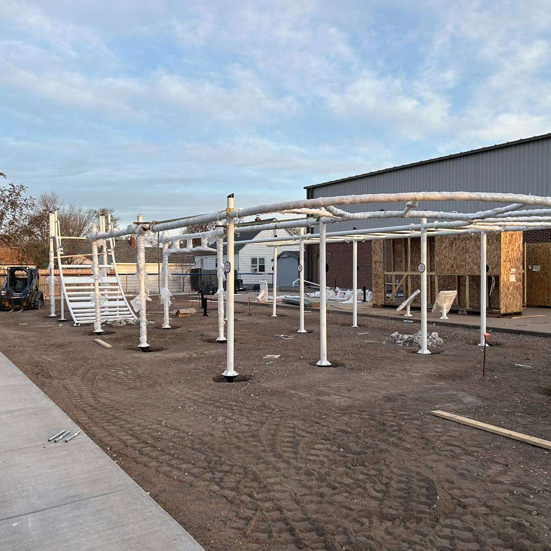 Installation continues for the Ninja Course at the Activity Center on 18th Street in Great Bend.