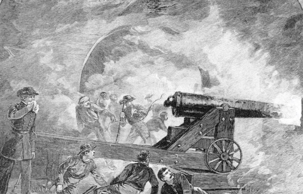 This was the scene inside a Fort Sumter, S.C., casemate during the 34-hour bombardment, April 12, 1861. Smoke from the burning magazine fills the gun room almost suffocating the gunners. The officer seen in this engraving is presumed to be Capt. Truman Seymour. (AP Photo)