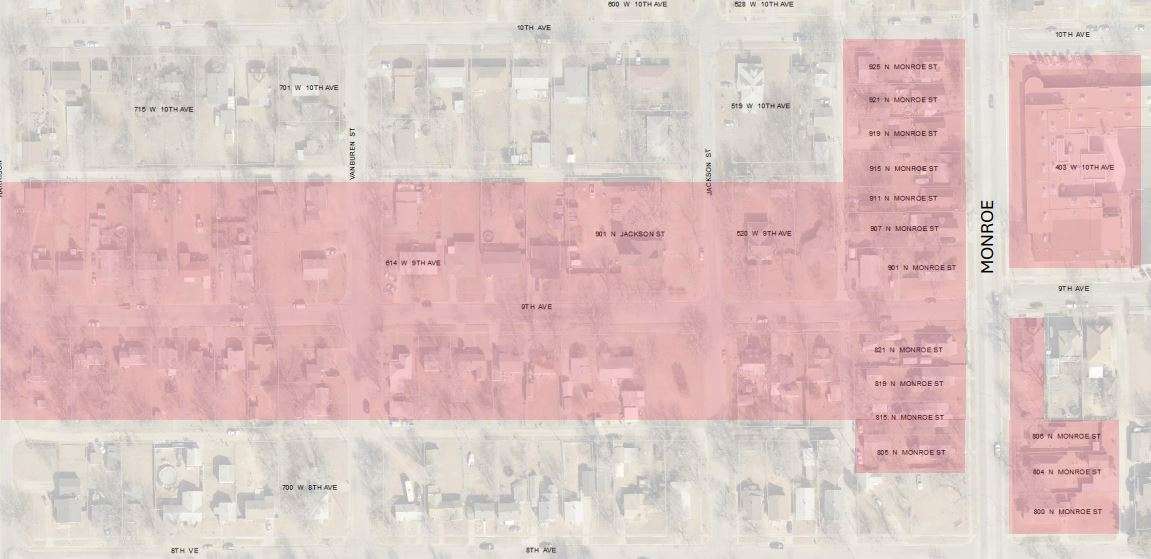 9th and Monroe Water Outages (in pink)-Courtesy City of Hutchinson