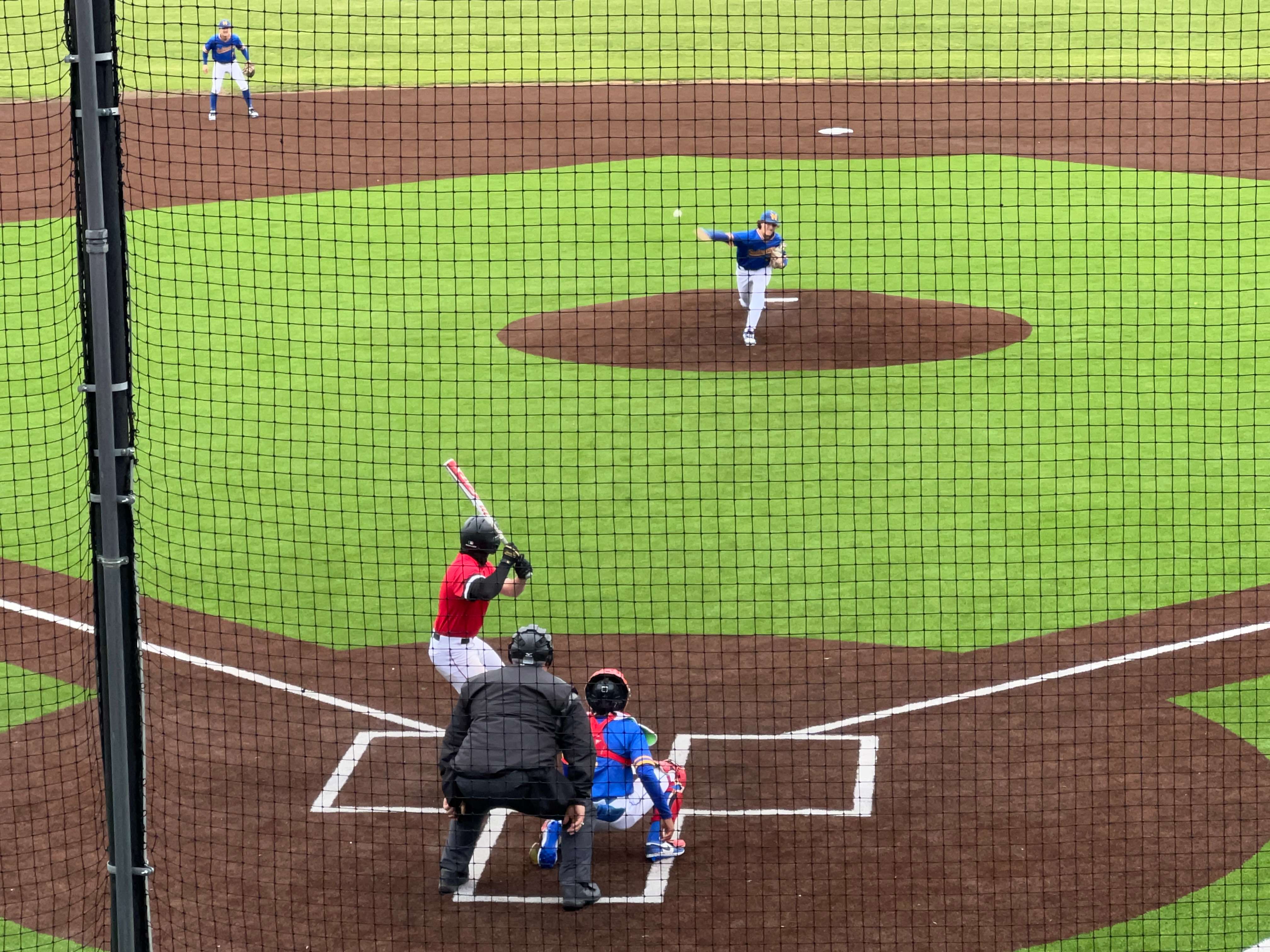 Carter Morgan delivers a pitch in the third inning of a single-game at McDonald Stadium on Thursday, April 25, 2024 in El Dorado. (Hutch Post Photo/Sean Boston)