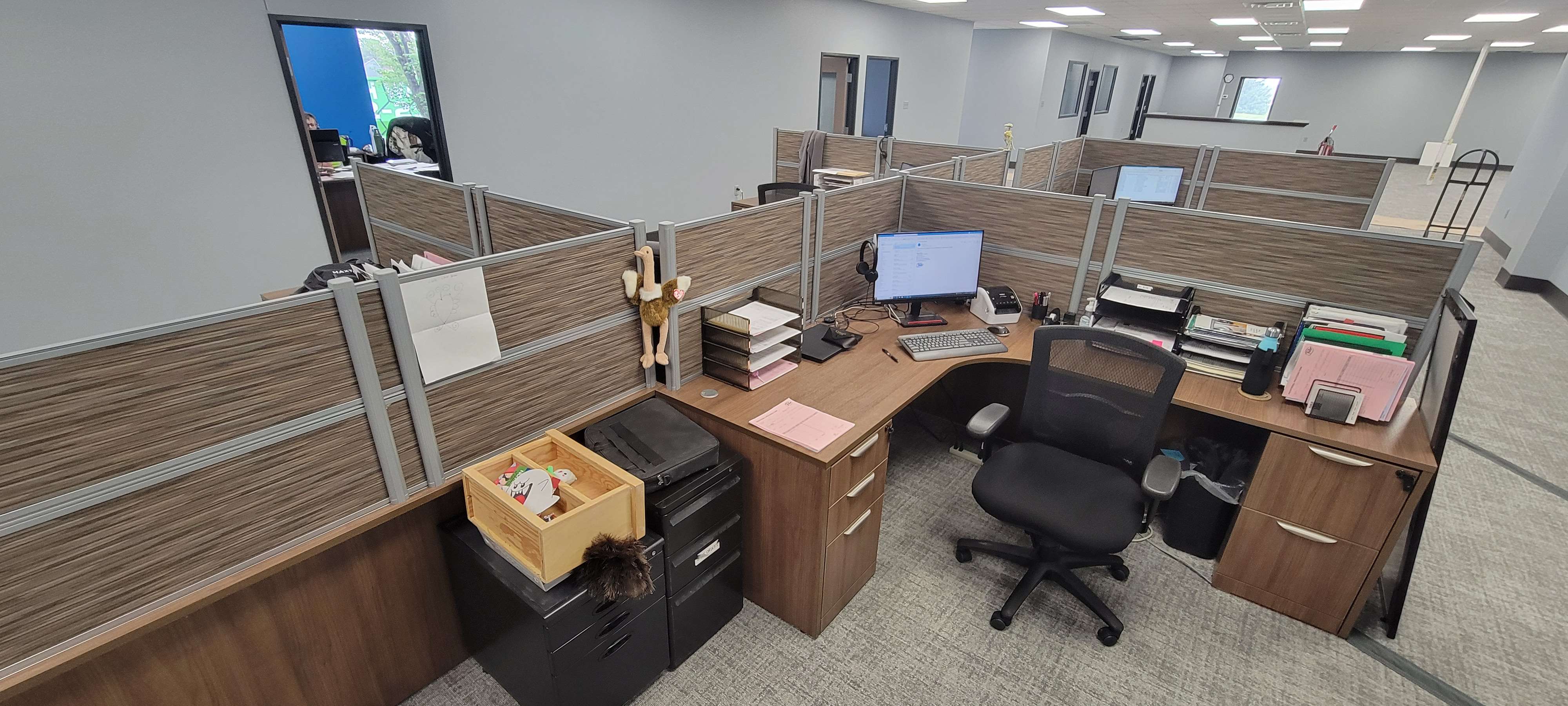 Pictured are some of the new office fixtures set up at Fuller Industries west of Great Bend. The Fuller plant received severe damage from the storm in July 2023, and as part of the rebuilding process, a remodeling effort is underway.