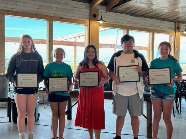 Youth Crew members recognized for their community-service hours, from left to right, are: MaKiah Webber, Mya Brewer, Jasmine Figueroa, Damian Palma and Brooklyn Cooley. Not pictured are Branson Holinde and Jamesray Short. In addition, Webber won the Next Generation Leader Award and Figueroa earned the Outstanding Achievement Award.