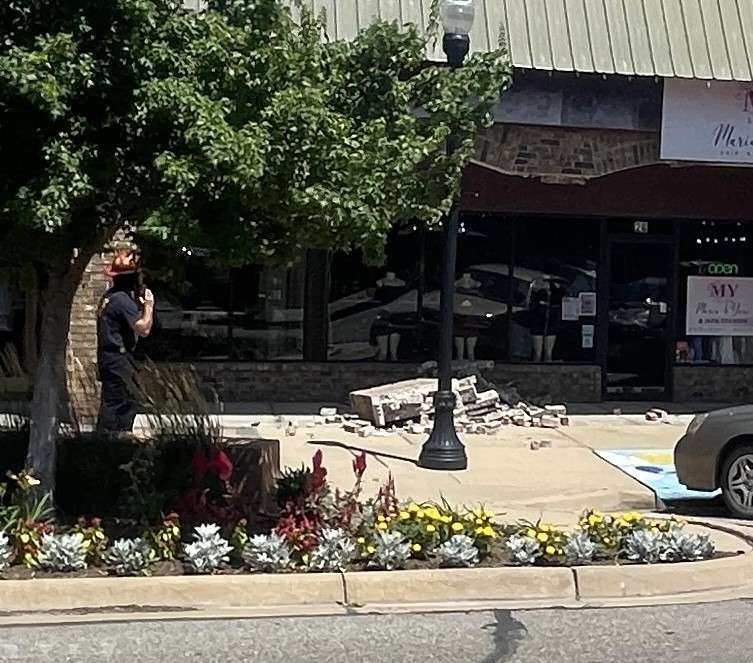 A car ran into a building on 26 North Main St. in Downtown Hutchinson. The accident occured on Tuesday, June 25, 2024. Photo by Pat James.&nbsp;