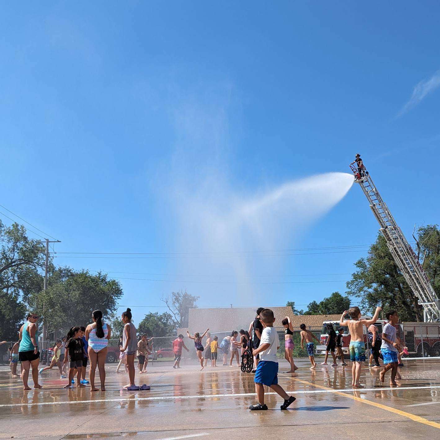 The Great Bend Fire Department provided some fun to close out summer school at Riley Elementary. (photo courtesy of USD 428)
