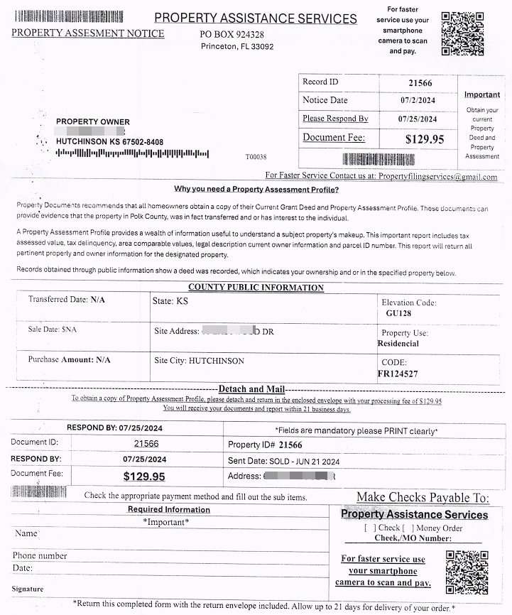 Property Assistance Scam-Image Courtesy Reno County