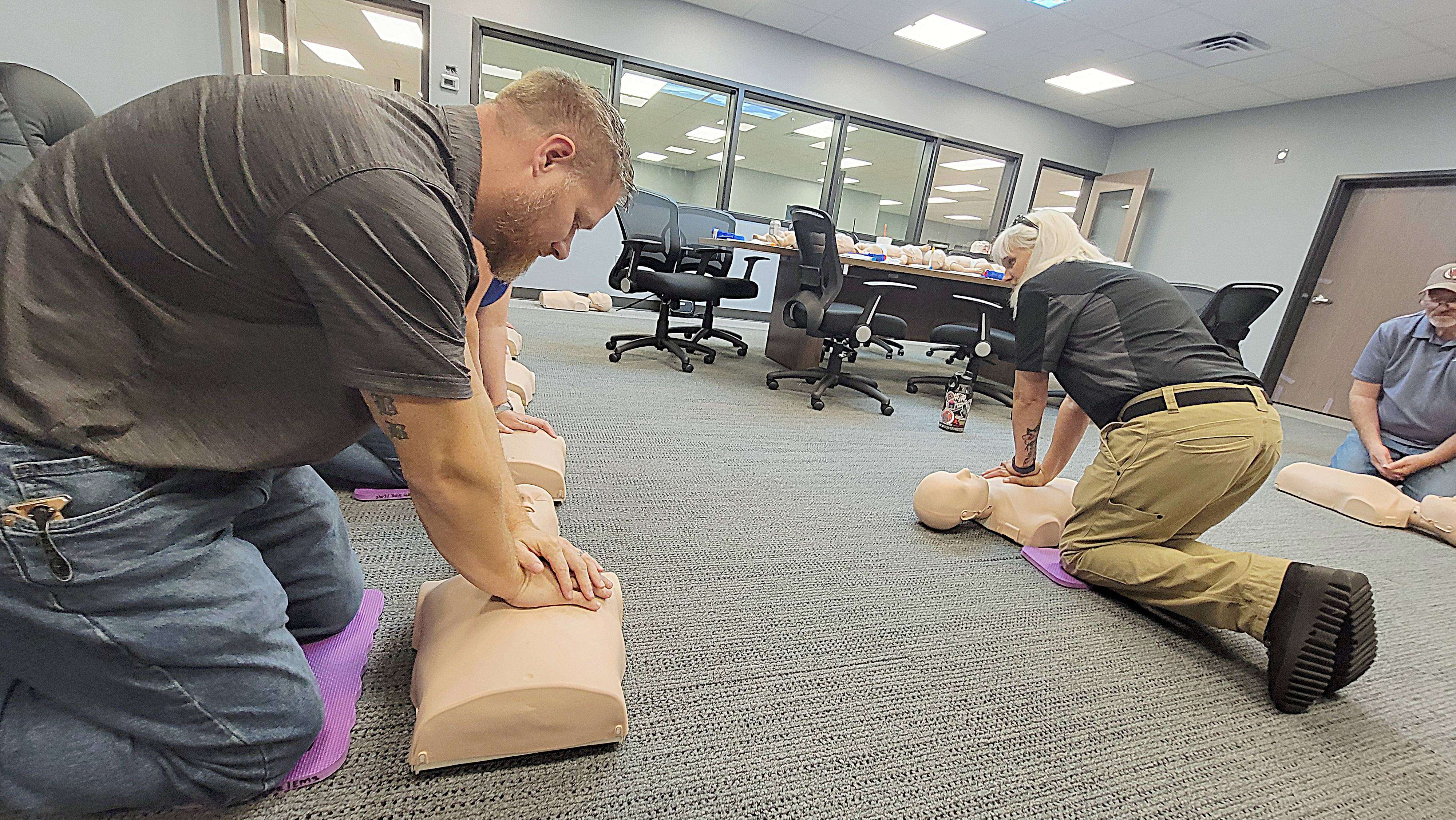 Several Fuller Industries employees participated Tuesday in first aid classes taught by Jennifer Ladd of Barton Community College and sponsored by the company