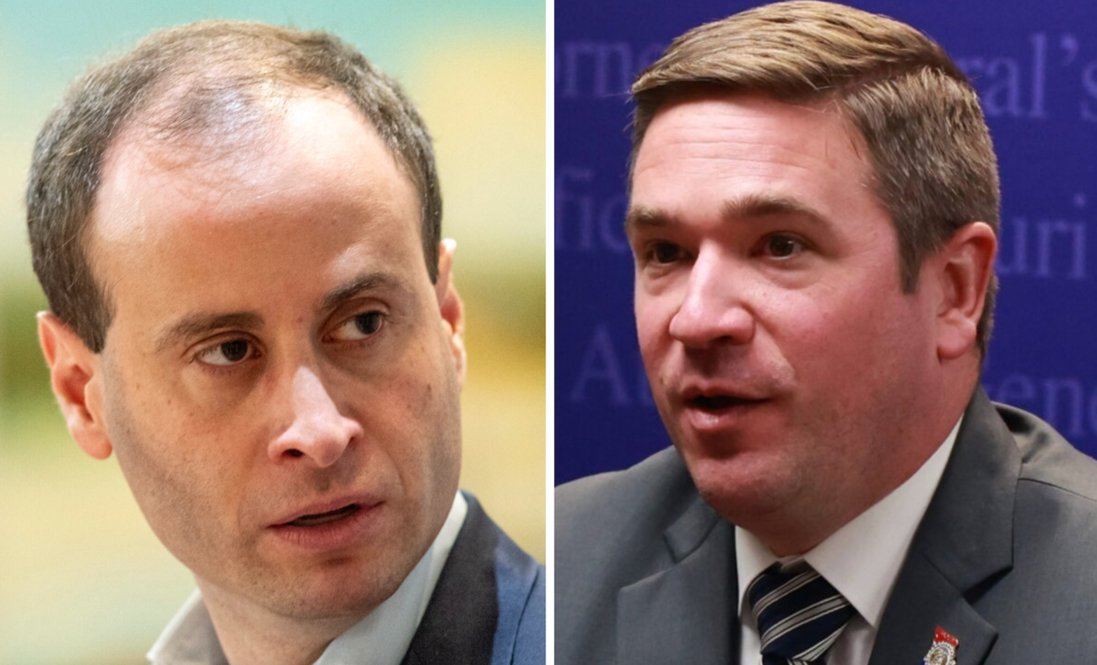 Will Scharf, left, is facing off with Andrew Bailey in the GOP primary for Missouri Attorney General (Annelise Hanshaw/Missouri Independent).