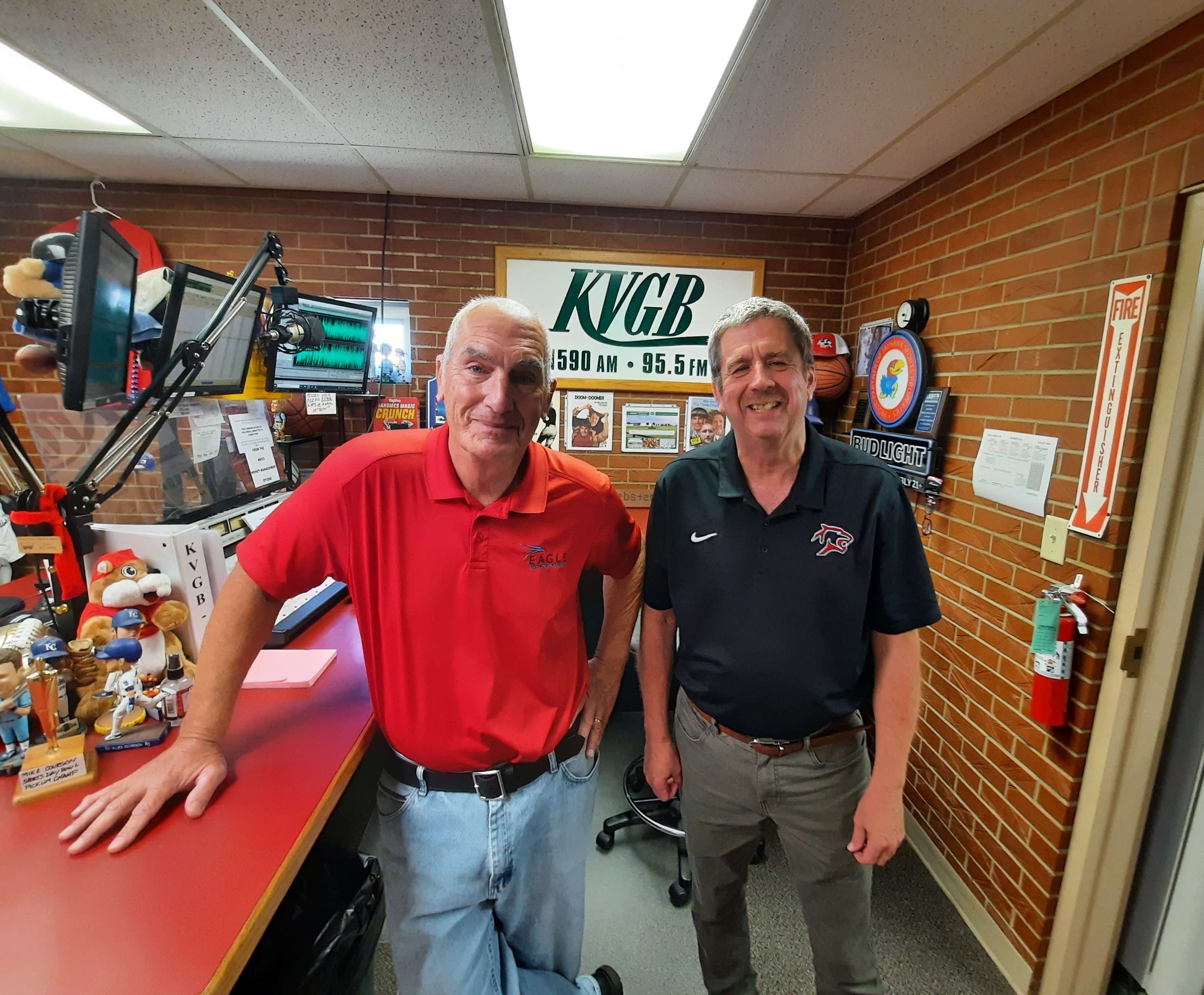 Steve Webster (left) and Mike Hesher will handle play-by-play duties for the Great Bend High School football and basketball teams for the 2024-25 school year. Listen on B 104.3 The Point, Home of the Great Bend Panthers.