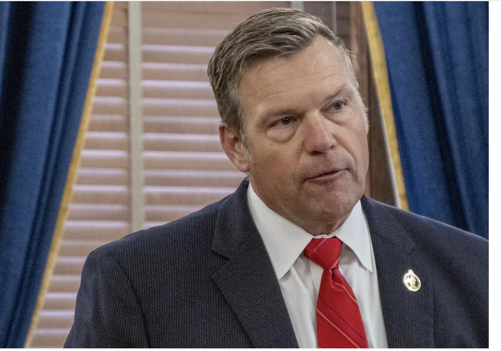 Kansas Attorney General Kris Kobach, in concert with 14 other state attorneys general, filed a federal lawsuit challenging the President Joe Biden's plan to expand health insurance access to DACA recipients. The lawsuit seeks to block implementation of the rule on Nov. 1. (Sherman Smith/Kansas Reflector)