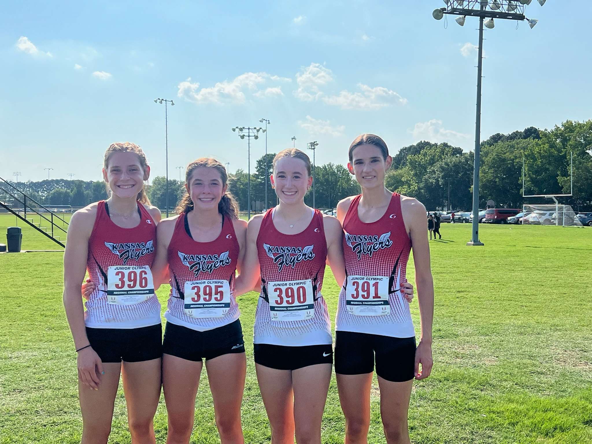 The Kansas Flyers 4x8 team, from left: Ashley Lehman (Hesston), Eleanor Joiner (Ellinwood), Laney Hooper (Valley Center), and Madison Howland (Smith Center).