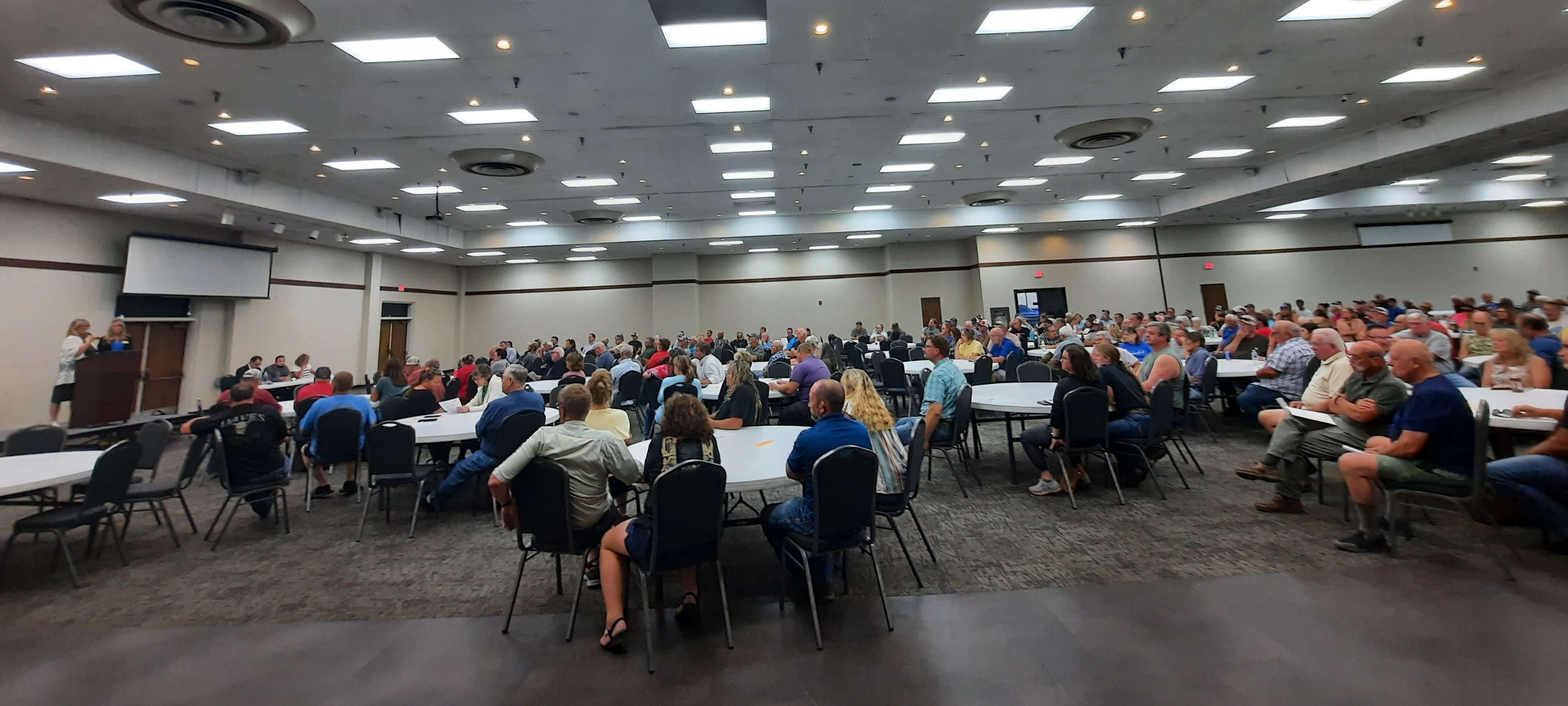 More than 200 people attended an informational meeting Tuesday, Aug. 20, 2024 in Great Bend about a proposed energy transmission corridor that would cut through Barton County.