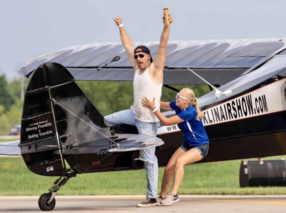 Kyle Franklin, as Ben Whabnoski, is capable of plenty of aerobatic tricks during the Franklin's Flying Circus comedy act that also features Kyle's wife, Liz.