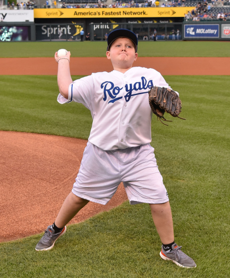 Dade Cannon threw out the first pitch for a Royals game at Kauffman Stadium in Kansas City in August 2016. Dade lost a nine year battle with cancer on Jan. 12, 2018, at the age of 14.
