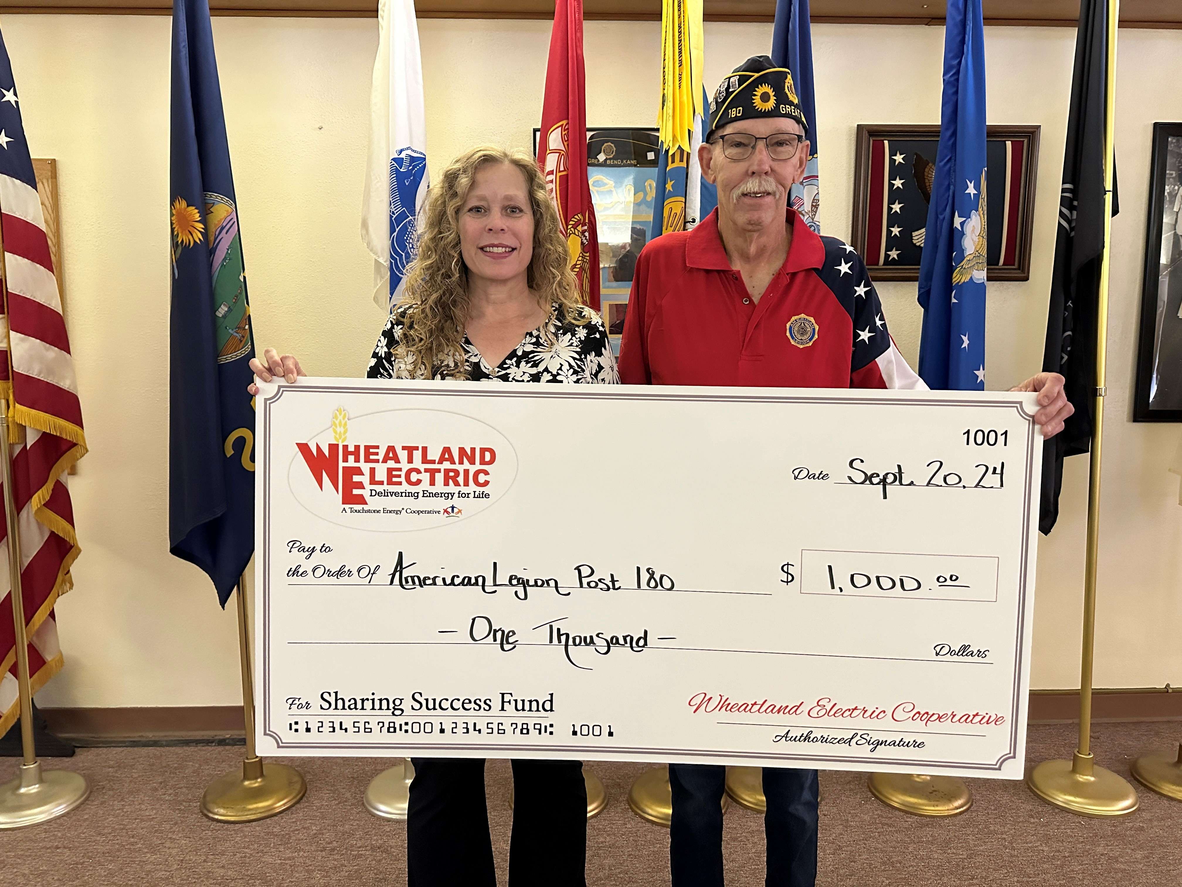 American Legion Post 180 receives 1,000 grant from Wheatland Electric