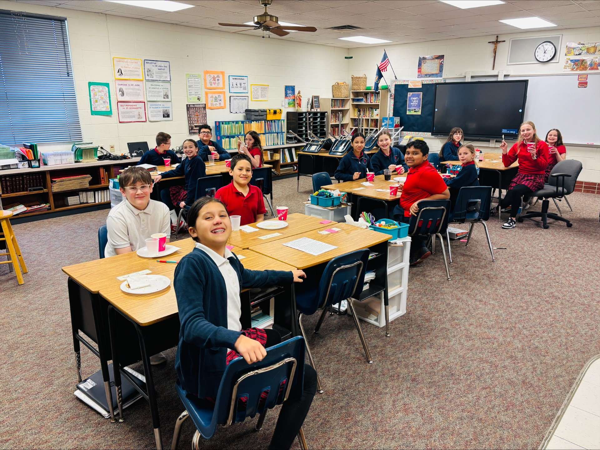 Students in Maria Newboles class received Pizza Hut Pizza and Ice Cream from Braums courtesy of Alan Samuels CDJR.