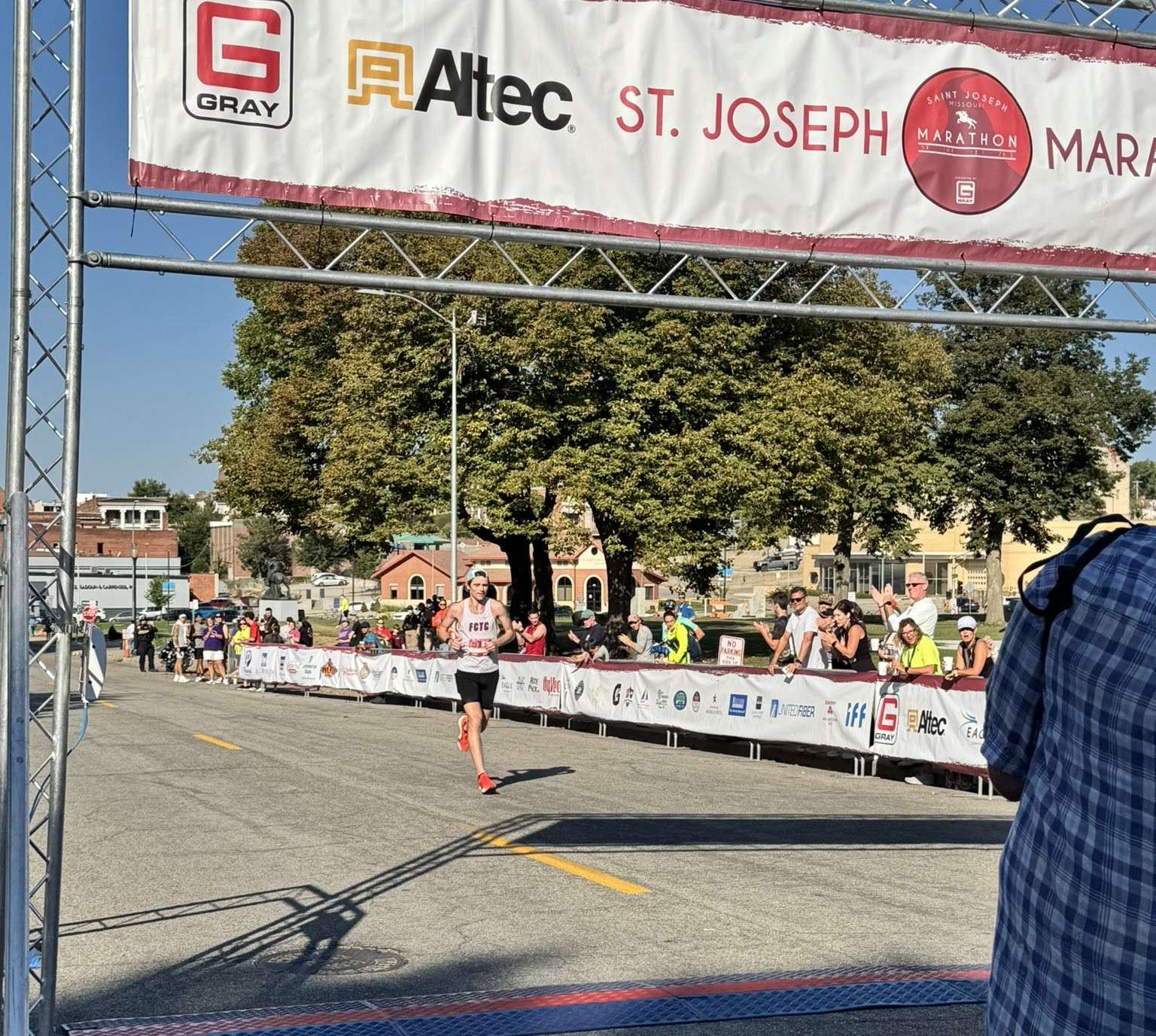 William Henry crosses the finish line of the third annual St. Joseph marathon/ Photo courtesy of the St. Joseph Sports Commission on X&nbsp;