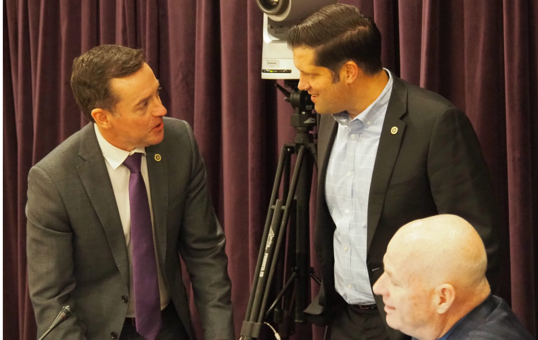  Blake Benson, left, chairman of the Kansas Board of Regents, was pleased to see increased enrollment in Kansas post-secondary schools. (Tim Carpenter/Kansas Reflector)
