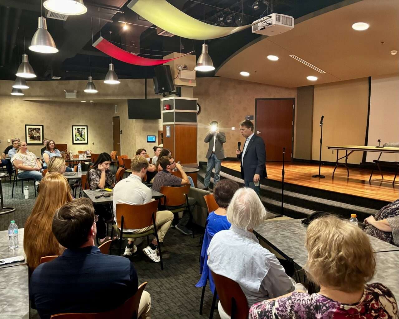 Former Gov. Jeff Colyer speaking at Fort Hays State University Memorial Union to students and community members. Photo by Tony Guerrero/Hays Post