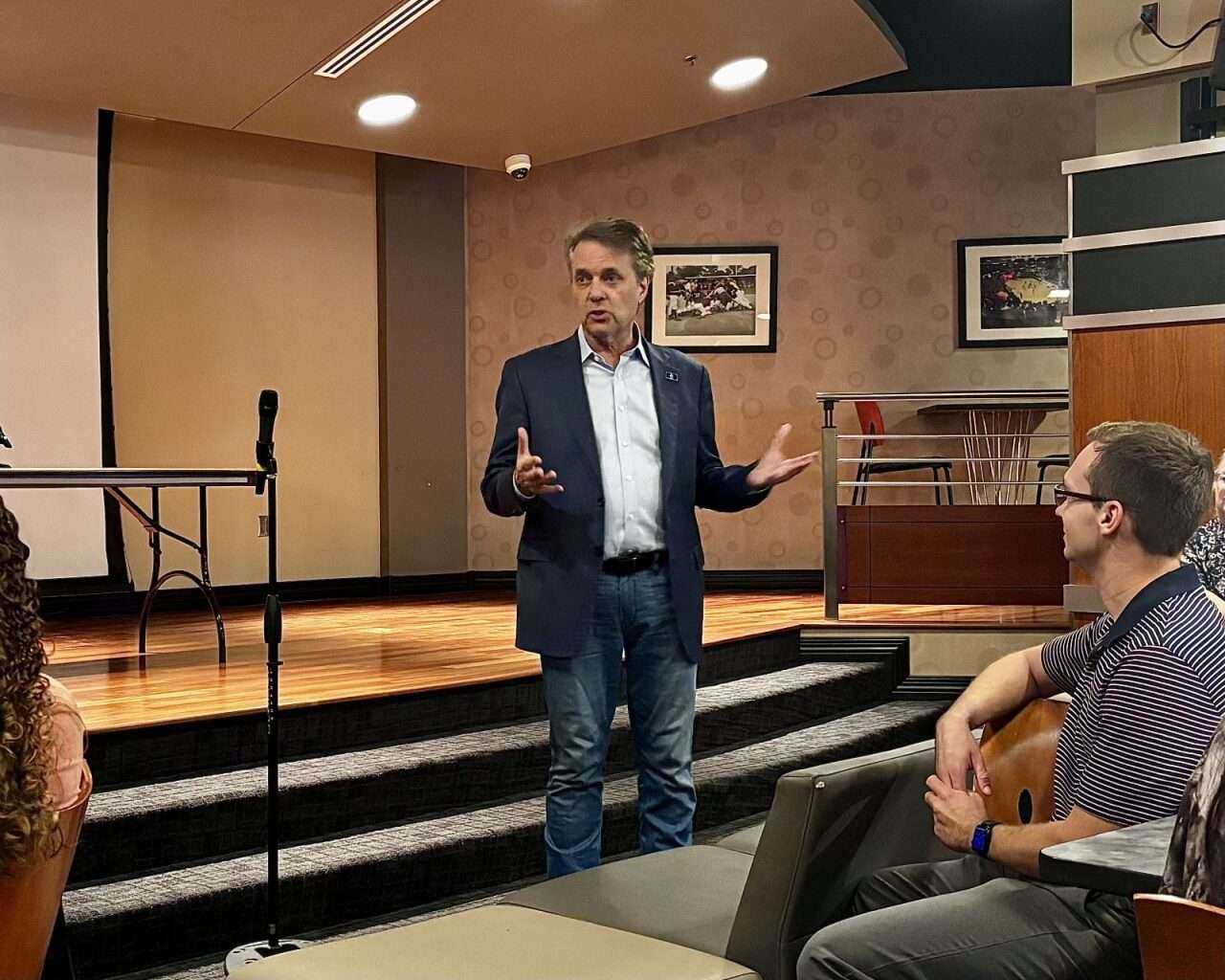 Former Gov. Jeff Colyer speaking at Fort Hays State University Memorial Union to students and community members. Photo by Tony Guerrero/Hays Post