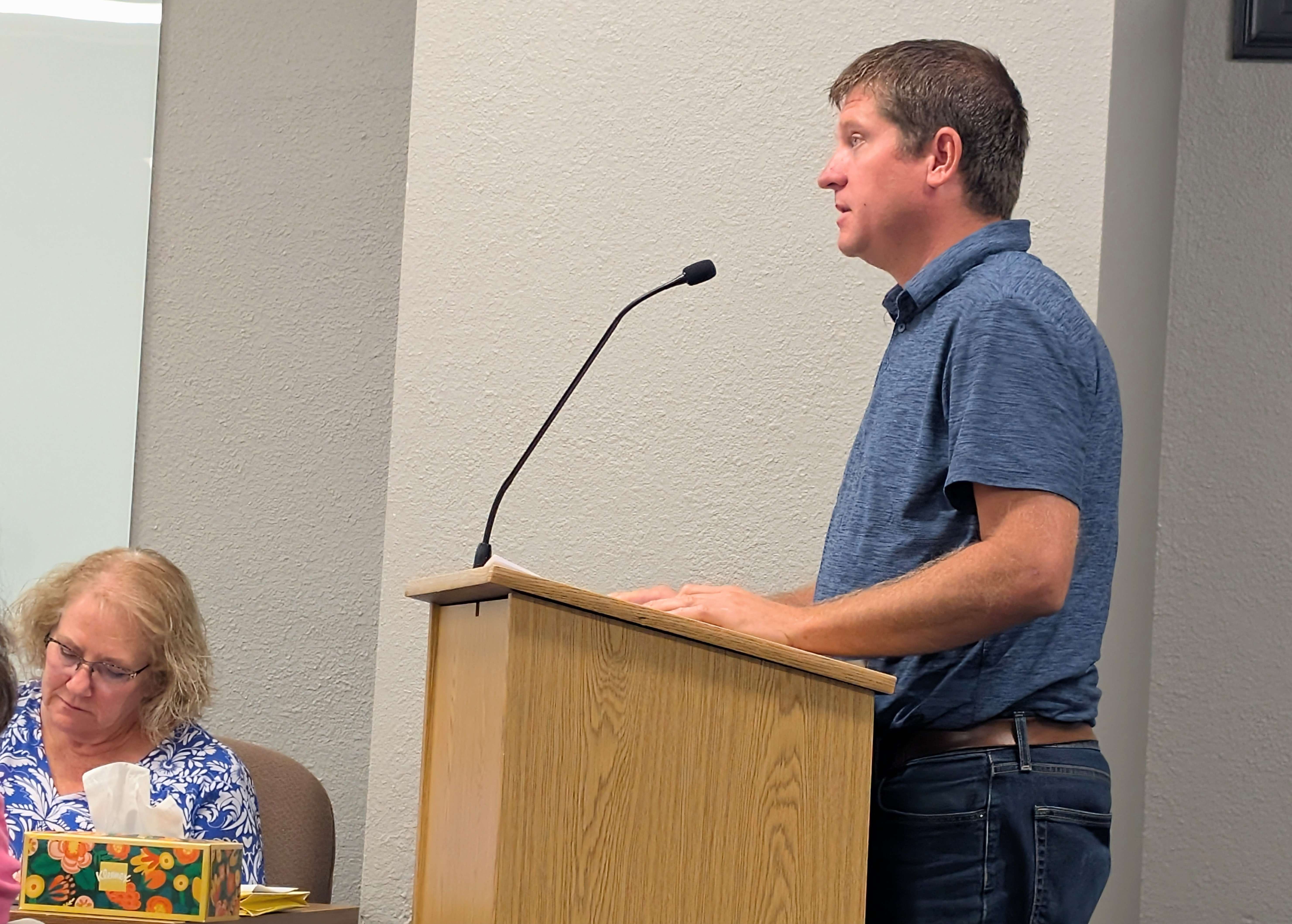 Barton County Information Technology Director Dereck Hollingshead outlines the need for the purchase of VMWare software, which is necessary for the county's computing efforts.