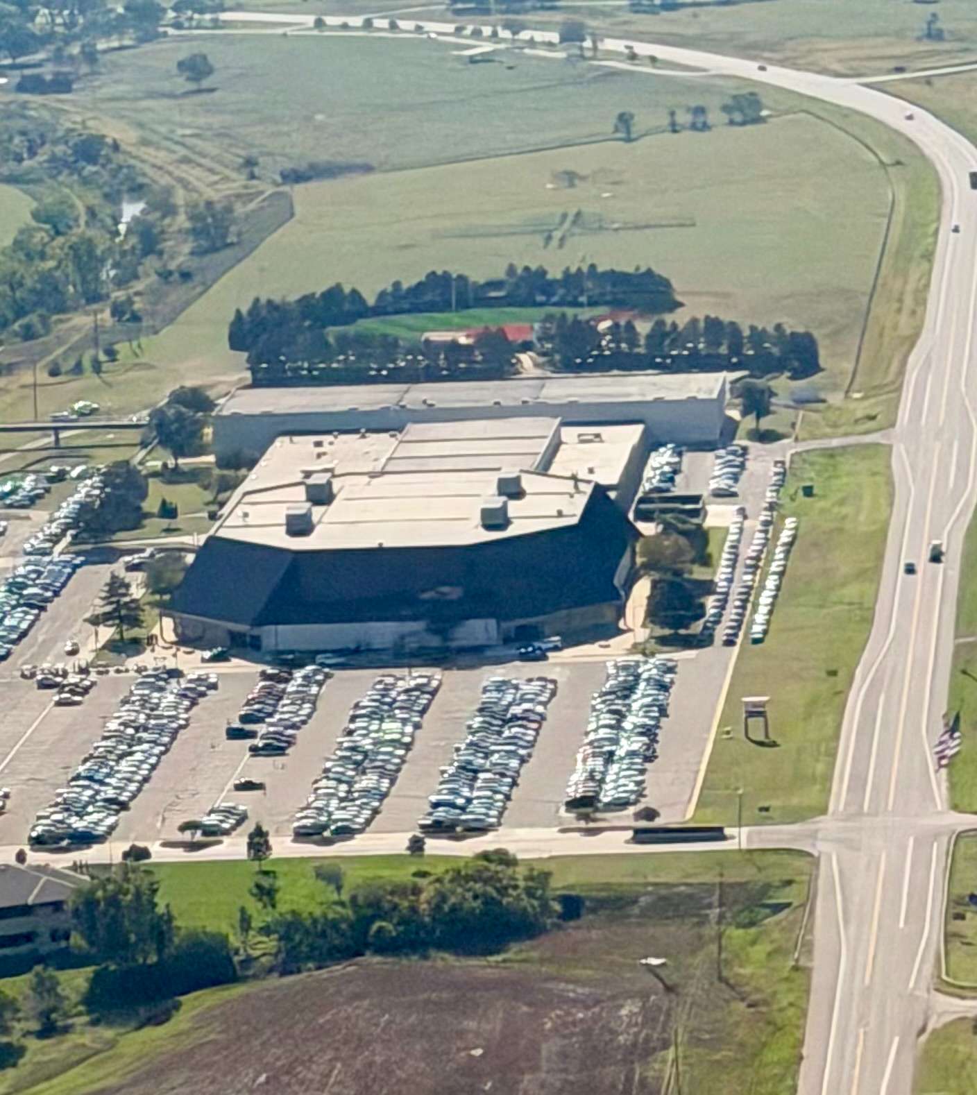Aerial photos of the crowd gathered for Sgt. Scott Heimann's funeral earlier today at Gross Memorial Coliseum. Photos courtesy of Gary Shorman