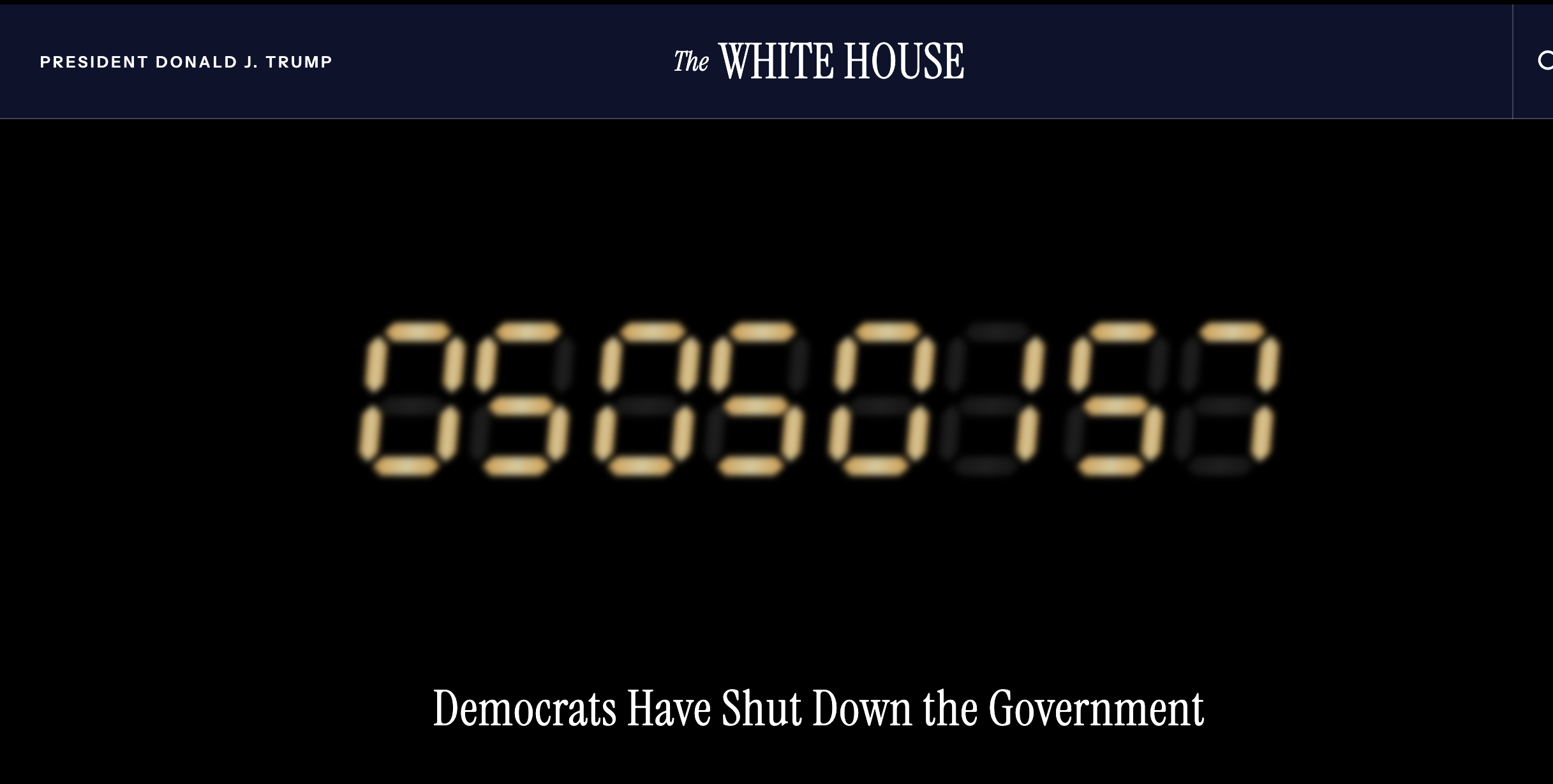 White House government shutdown clock just after 5a.m. Monday