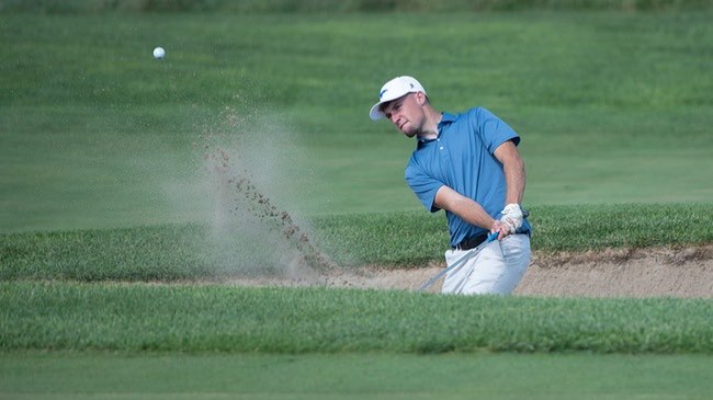 Corey Scullion shoots a 1-under 71 on Sunday and is in eighth place after 18 holes of the 54-hole Grier Jones Shocker Classic at Sand Creek Station in Newton. (Steve Carpenter/Blue Dragon Sports Information)