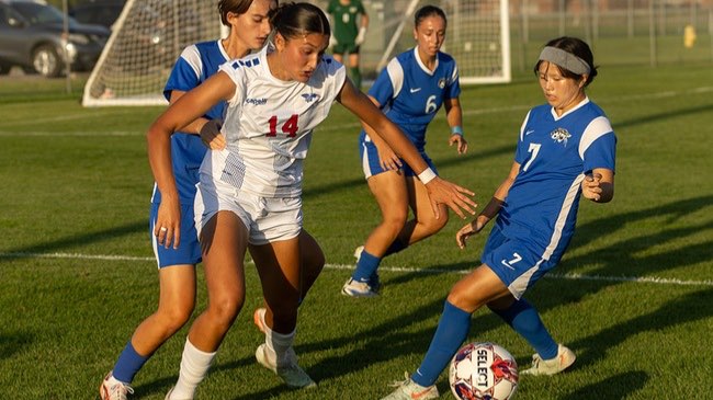 Isabela Puccinelli scored with 24 seconds remaining in the first half to tie the Blue Dragon women's soccer team's KJCCC match at 2-2. The Dragons and Tigers were scoreless in the second half and battled to a 2-2 draw on Saturday in Arkansas City. (Sydney Holzrichter/Blue Dragon Sports Information).