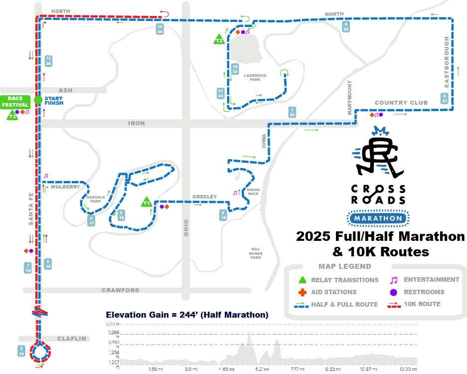Map for the full/half marathon &amp; 10k routes of the 2025 Salina Crossroads Marathon on <b>Saturday November 8th</b>. Courtesy of Salina Crossroads Marathon