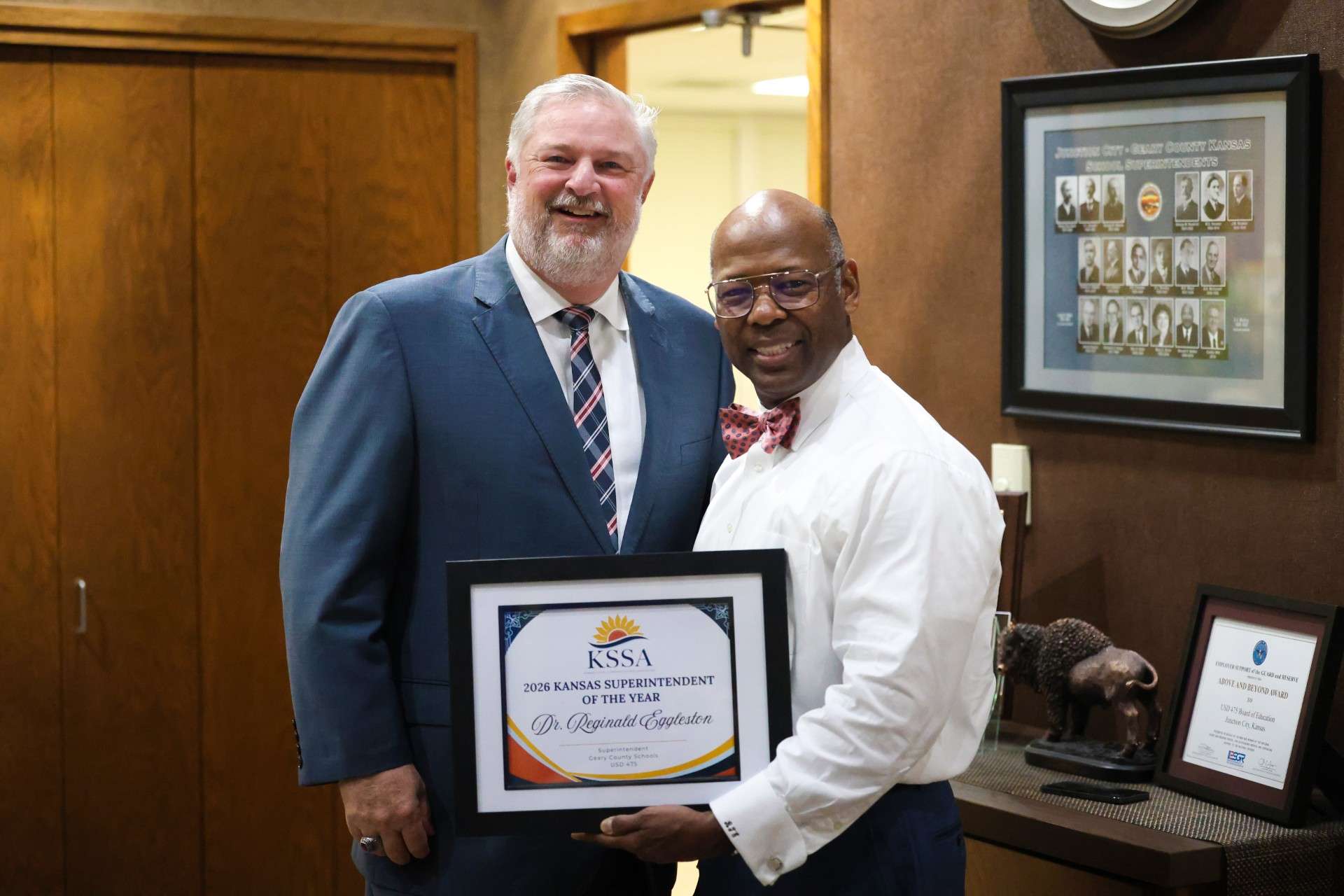 Pictured: G.A. Buie, Executive Director at United School Administrators of Kansas, and Dr. Eggleston, USD 475 Superintendent of Schools