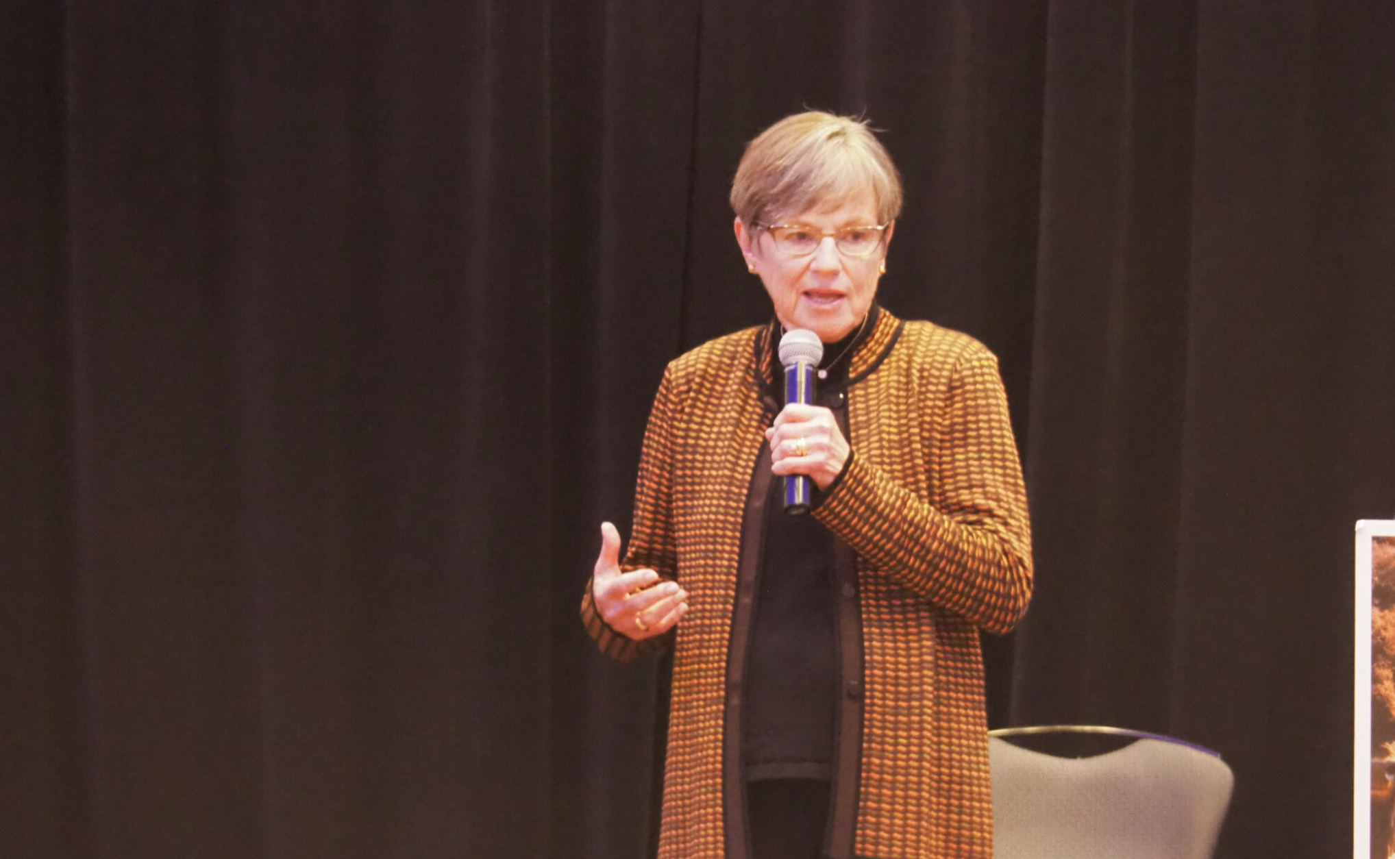  Gov. Laura Kelly is hosting an eight-city tour of town halls dedicated to soliciting public input on how to reshape the state government budget to better meet the needs of Kansans. The tour starts Oct. 9 in Salina and ends Nov. 12 in Wichita. (Tim Carpenter/Kansas Reflector)