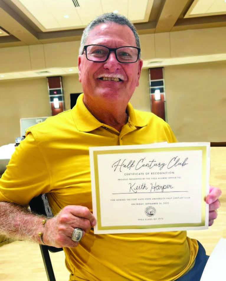 Keith Harper, FHSU Class of 1975, Hays, celebrates his induction into the university's Half Century Club. Photo courtesy Fort Hays State University