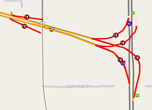 The affected ramps, in South Saint Joseph. The Route 752 ramps are to the West. Picture: MoDOT.