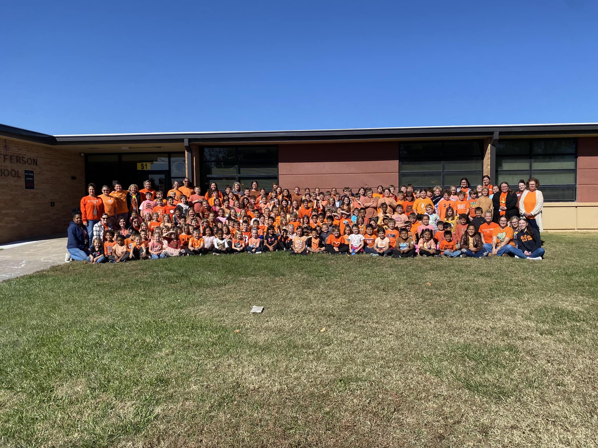 Jefferson Elementary students and staff wore orange last year on Unity Day, part of Bully Prevention Month, to show their support of every student, every day.