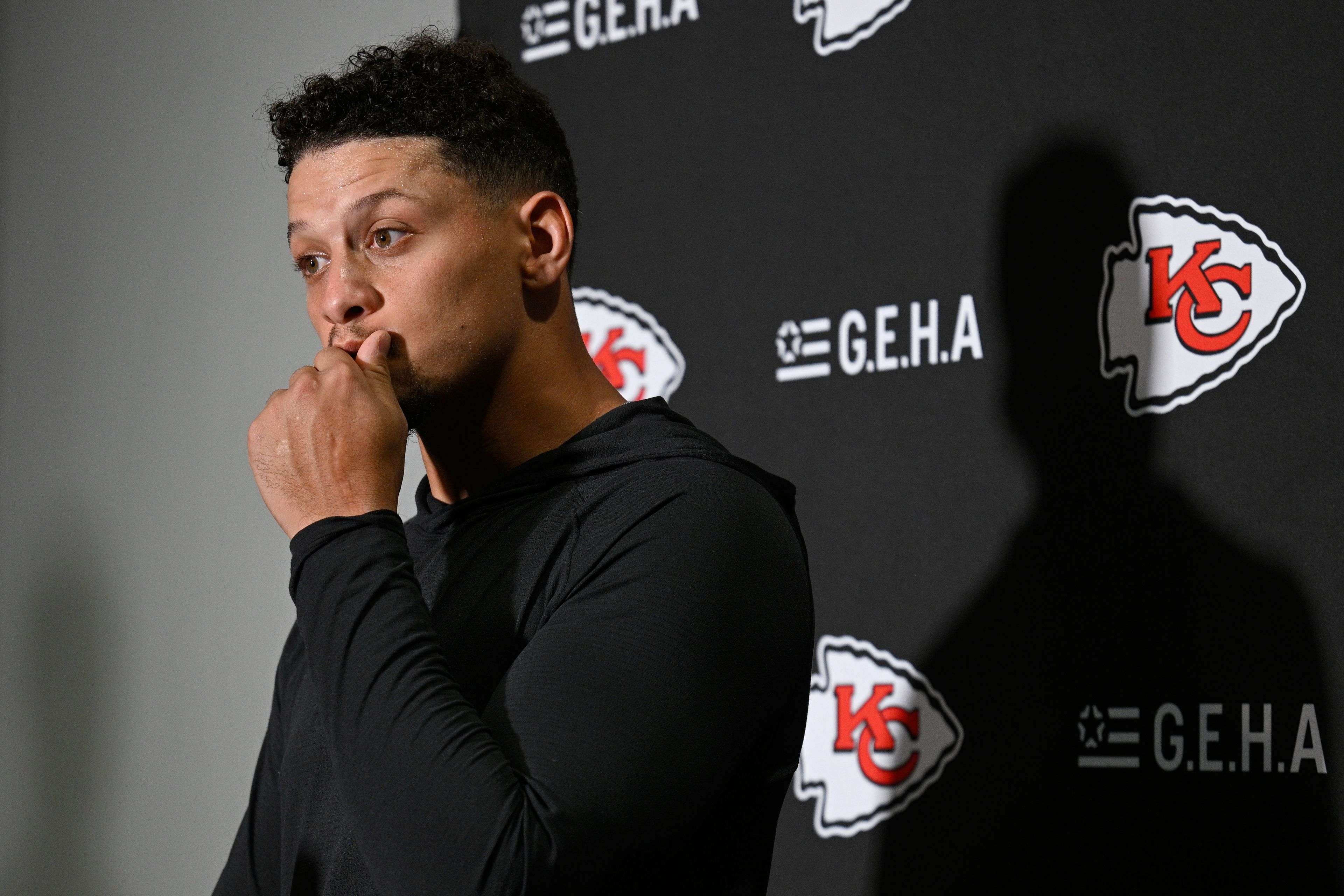 Kansas City Chiefs quarterback Patrick Mahomes speaks to the media after an NFL football game against the Jacksonville Jaguars, Monday, Oct. 6, 2025, in Jacksonville, Fla. (AP Photo/Phelan M. Ebenhack)