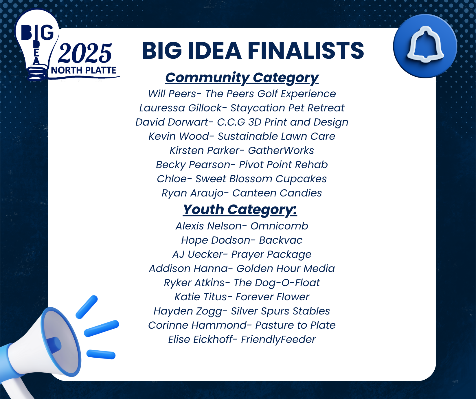2025 Big Idea North Platte Finalists in Community and Youth Categories.