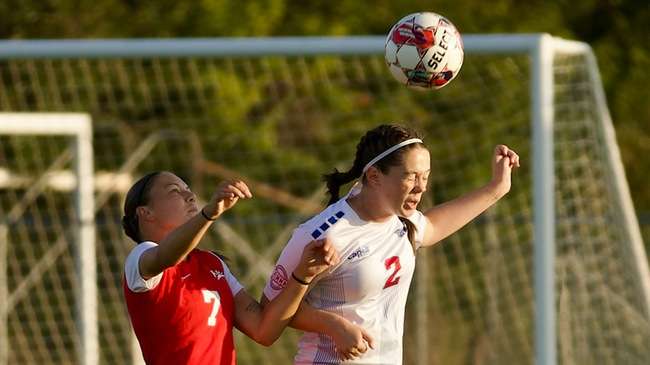Blue Dragon defender Lucy Bacon (2) helped the Blue Dragon women's soccer team to its fifth shutout of the season in a 4-0 victory over Coffeyville on Wednesday at the Salthawk Soccer Complex. (Sydney Holzrichter/Blue Dragon Sports Information)